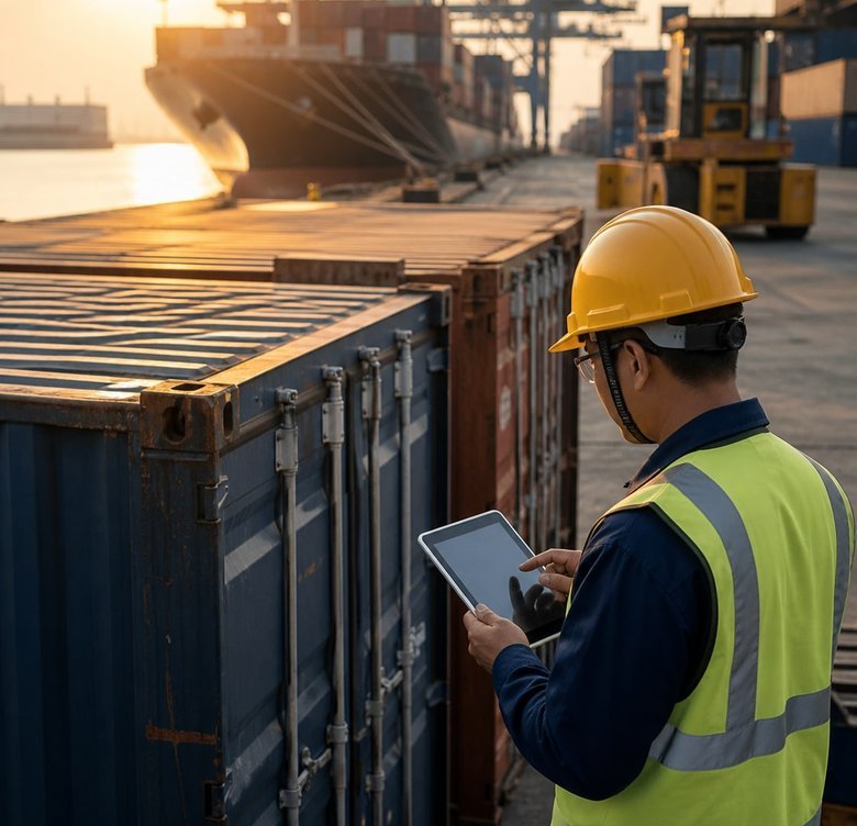 Cargo operations at an international shipping terminal