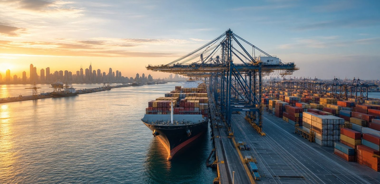 Container ships and cranes at an international port
