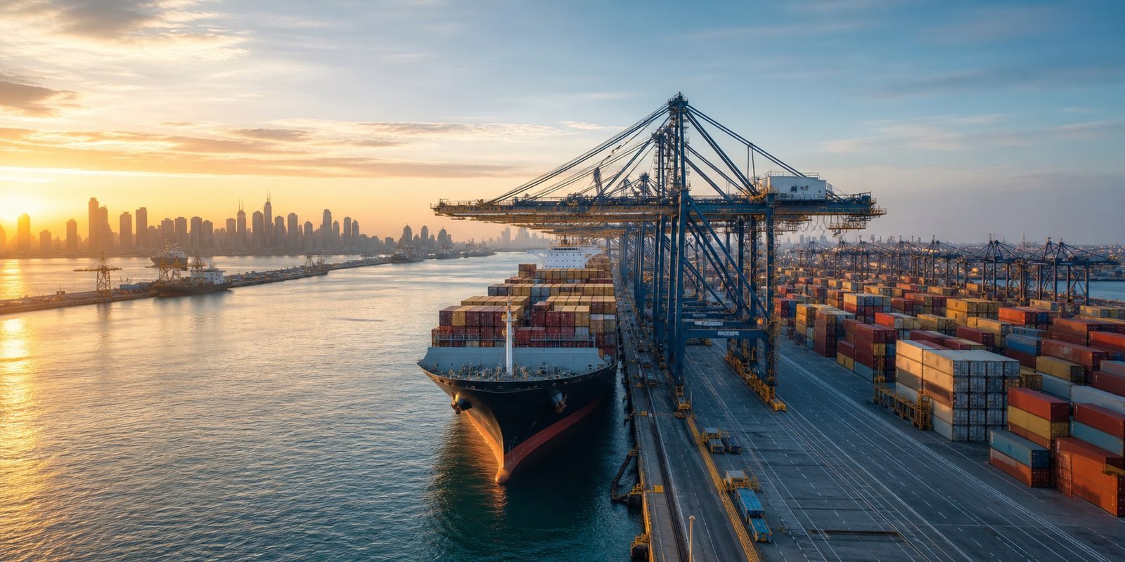 Container ships and cranes at an international port