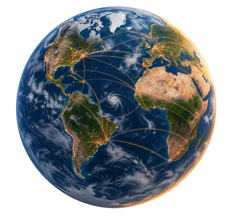Earth connected by global trade routes